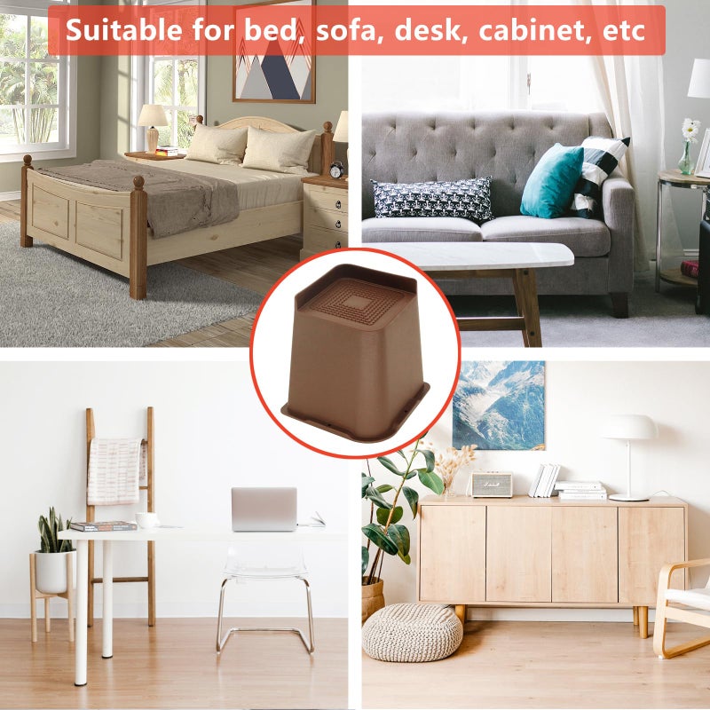 HANIHUA 6 Pack Dark Brown Bed Risers 6 inch Heavy Duty, Oversized Furniture Risers, Bed Lifts Risers for Table, Sofa, Chair, Couch, Desk, Bed Frame Risers Supports Up to 6,500 Lbs - Image 4